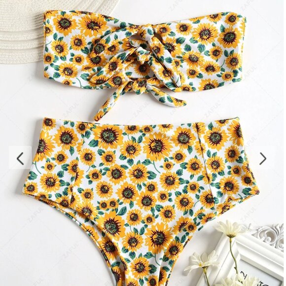 High-Cut Tie-Front Sunflower Bikini - Picture 1 of 4